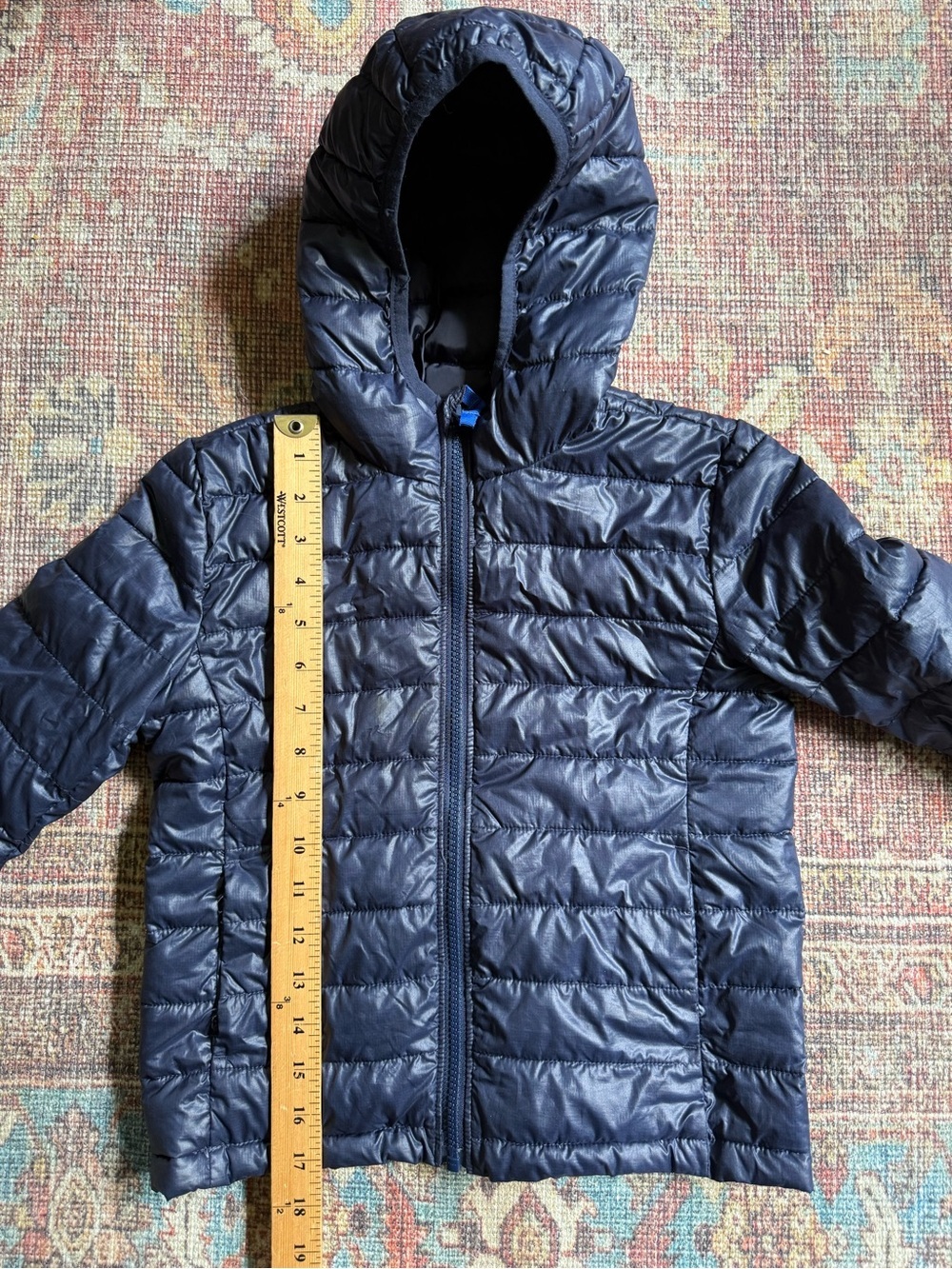 Primary Kids 6-7 Hooded Blue Puffer Jacket - Picture 2 of 8